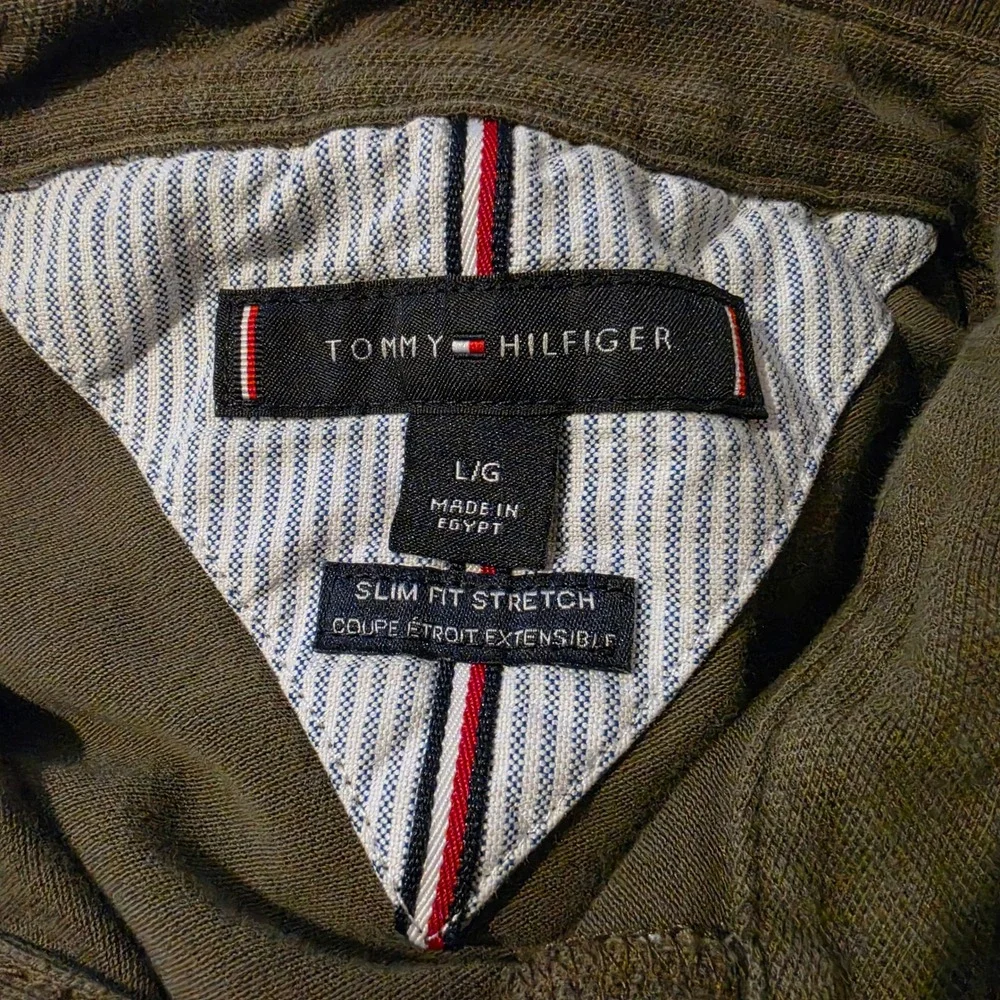 Tommy Hilfiger Mens Slim Fit Stretch Polo Shirt Olive Green Large Short Sleeve